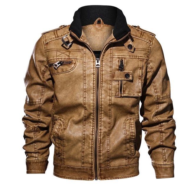 Wholesale Men's Spring Summer Plus Size Washed PU Leather Jacket