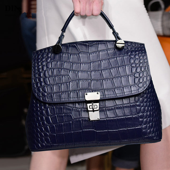 Women's Large-capacity Shoulder Crossbody Bag Crocodile Pattern Handbag Genuine Leather Bag 