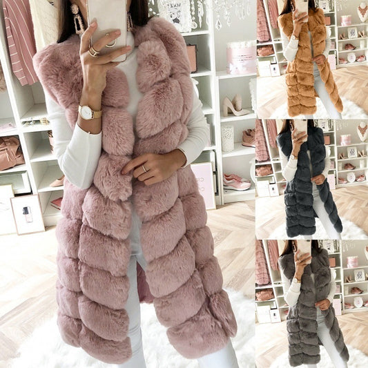 Wholesale Ladies Fall Winter Thickened Long Plush Faux Fur Vest