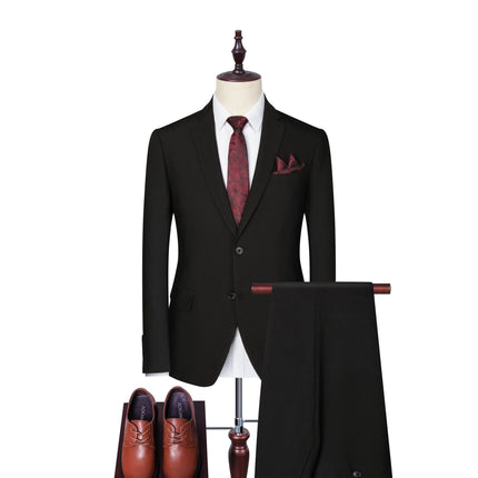 Wholesale Men's  Business Double Slit Black Blazer Pants Two-piece Set