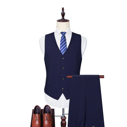 Wholesale Men's Business Navy Blue Blazer Pants Two-piece Set