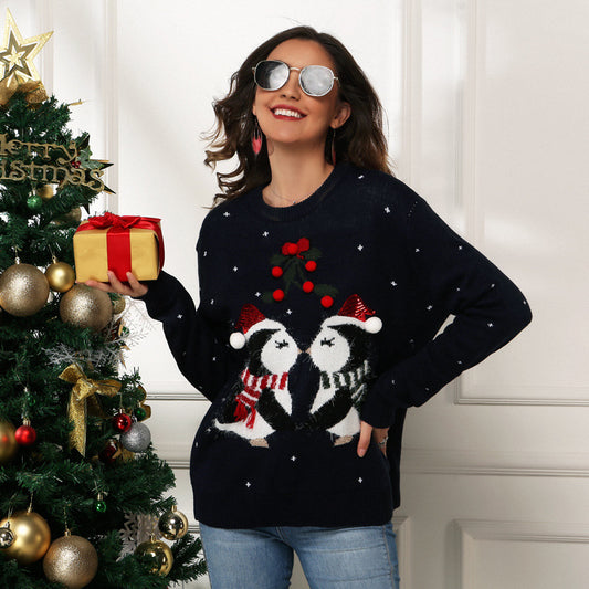 Wholesale Women's Jacquard Loose Knitted Pullover Christmas Sweater