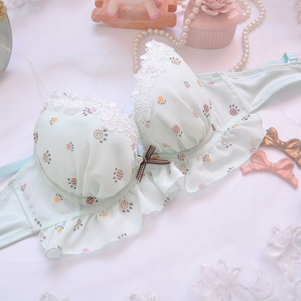 Wholesale Girly Sweetness Hollow Embroidery Deep V Thin Cup Bra Set 