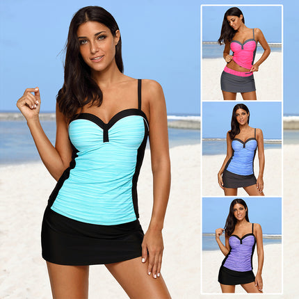 Wholesale Contrasting Color Tube Top Strap Folded Chest Pad Steelless Dress Split Swimsuit