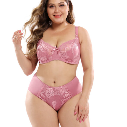 Wholesale Women's Plus Size Ultra-thin Sexy Lace Bra Panty Two Piece Set