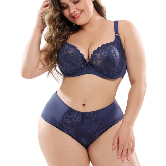 Wholesale Women's Plus Size Ultra-thin Sexy Lace Bra Panty Two Piece Set