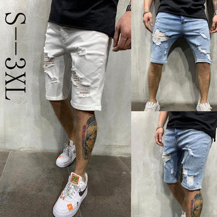 Wholesale Men's Trendy Ripped White Skinny Denim Shorts