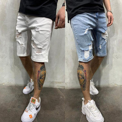 Wholesale Men's Trendy Ripped White Skinny Denim Shorts