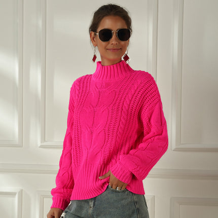 Wholesale Women's Fluorescent Cable Half Turtleneck Pullover Sweater