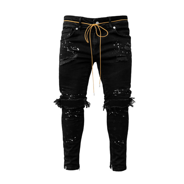 Wholesale Men's Slim Fit Ripped Painted Skinny Jeans