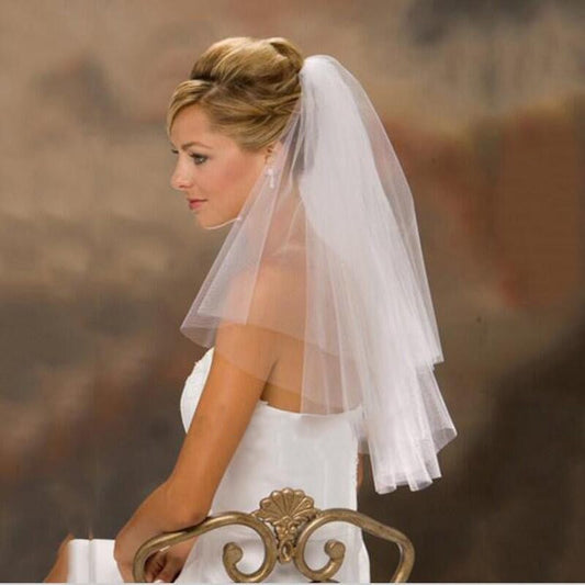 Bridal Veil Metal Iron Hair Comb Simple Short Two Double Layer Veil