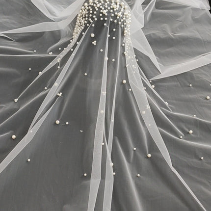 Wholesale Super Dense Pearl Fashion Shiny Veil Wedding Dress Long Tail Veil