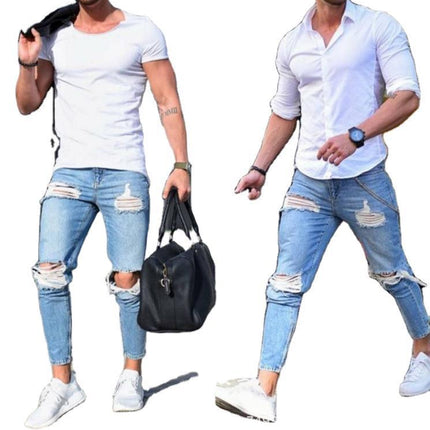 Wholesale Men's Skinny Light Color Ripped Jeans