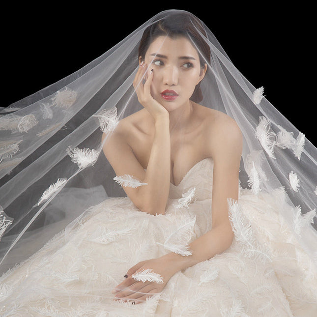 Wholesale Long Soft Gauze Trailing Main Wedding Dress Bridal Feather Veil