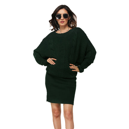 Wholesale Women's Autumn Winter Loose Bat Sleeve Pullover Sweater Dress