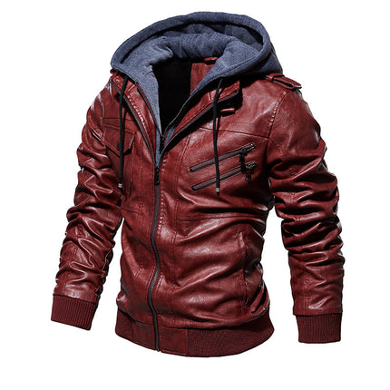 Wholesale Men's Winter Quality Hooded PU Leather Jacket