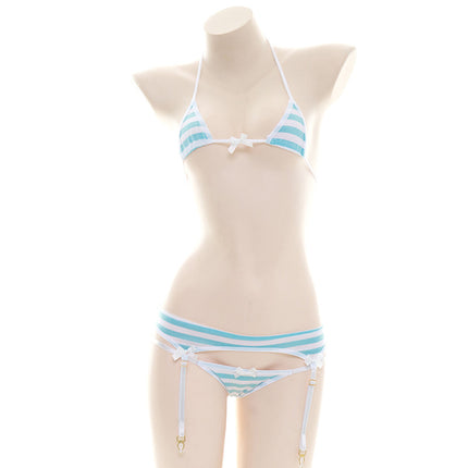 Wholesale Striped Bikini Schoolgirl Super Small Private Underwear Sexy Three-point Suit 