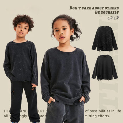Wholesale Children's Spring and Summer Washed Old Cut Long Sleeve T-Shirt