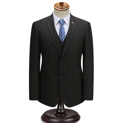 Wholesale Men's Business Black Striped Blazer Pants Two Piece Suit