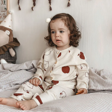 Wholesale Children's Autumn Winter Waffle Print Lounge Wear Pajamas Set
