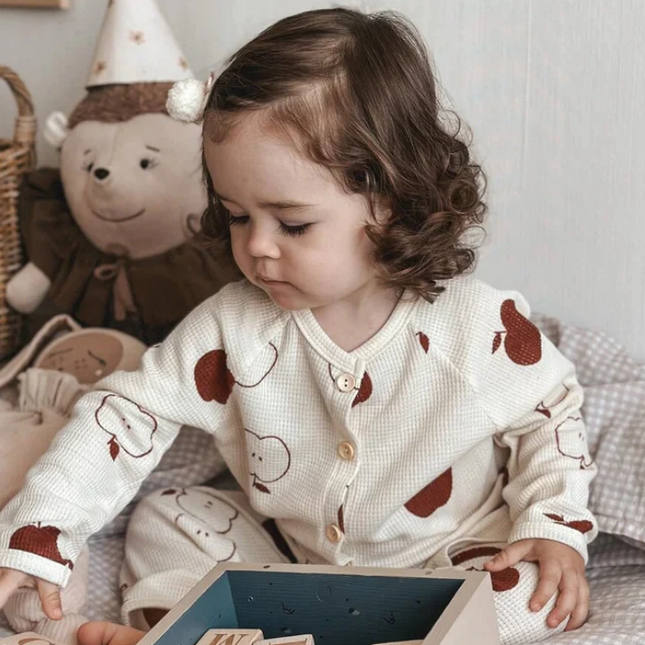 Wholesale Children's Autumn Winter Waffle Print Lounge Wear Pajamas Set