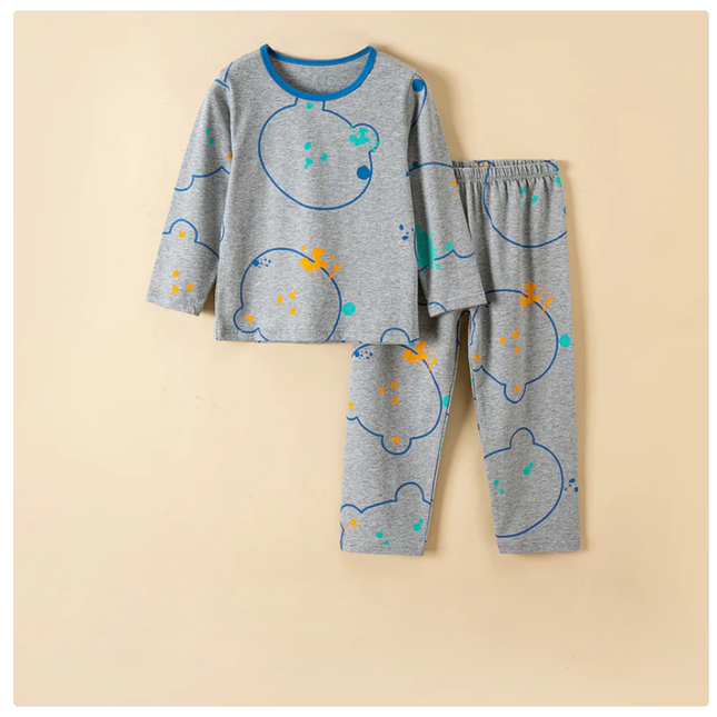 Wholesale Kids Cotton Thin Pajamas Long Johns Two Piece Set