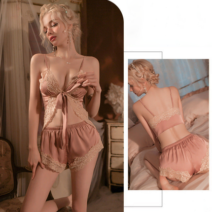 Wholesale Women's Sexy Lace Temptation Suspender Shorts Two-piece Pajamas Set