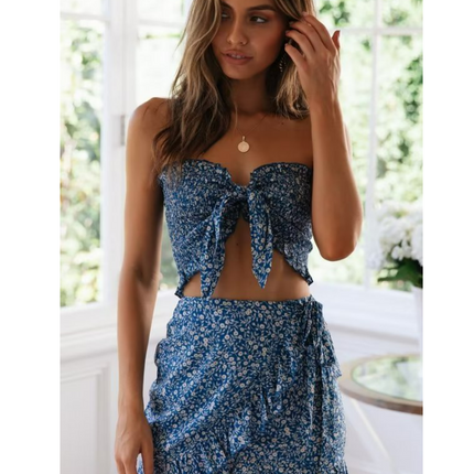 Wholesale Women's Spring Printed Tube Top & Skirt Two Piece Set
