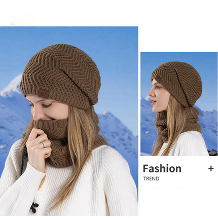 Winter Velvet Warm Outdoor Cycling Knitted Hat and Scarf Two-piece Set