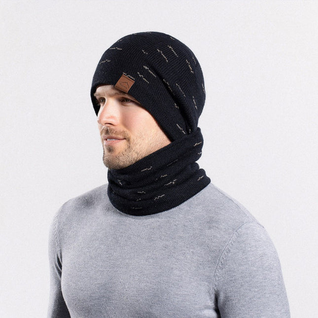 Winter Warm Ear Protection Plus Velvet Pullover Knitted Hat and Two-piece Scarf Set 