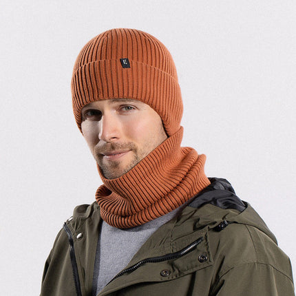 Wholesale Men's Winter Velvet Warm Knitted Hat and Scarf Two Piece Set