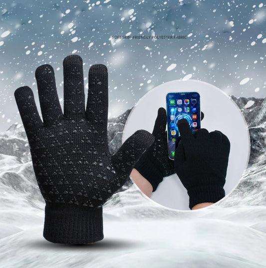 Winter Outdoor Cycling Warm Plus Velvet Anti-slip Touch Screen Knitted Gloves