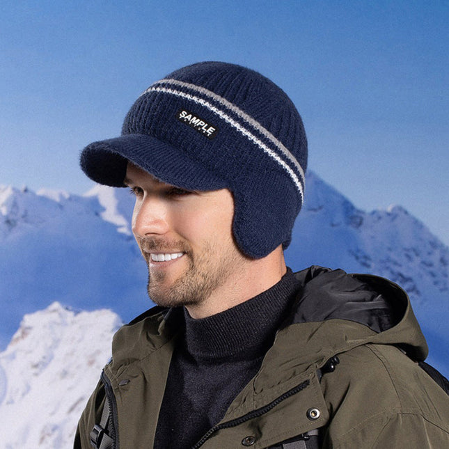Winter Outdoor Velvet Ear Protection Baseball Cap Men's Warm Knitted Hat