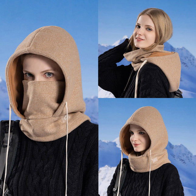 Winter Outdoor Warm Cycling Hood and Velvet Neck Mask Integrated Hat