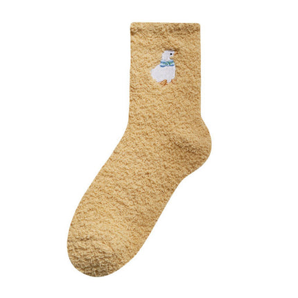 Wholesale Women's Winter Velvet Thickened Warm Embroidered Floor Socks Mid-calf Coral Velvet Socks