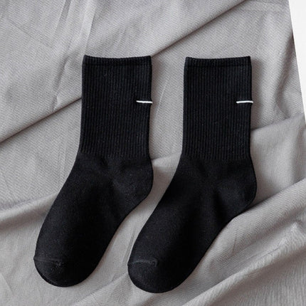 Men's Summer Thin Solid Color Embroidered Cotton Sweat-absorbent Deodorant Mid-length Socks