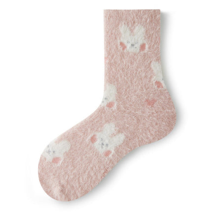 Wholesale Women's Winter Thickened Velvet Warm Cute Cartoon Medium Tube Mink Velvet Floor Socks 