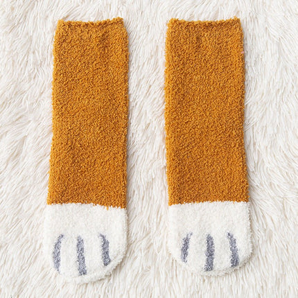 Women's Winter Socks Coral Velvet Warm Thickened Floor Socks Cute Cat Claw Socks