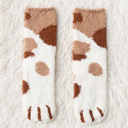 Women's Winter Socks Coral Velvet Warm Thickened Floor Socks Cute Cat Claw Socks