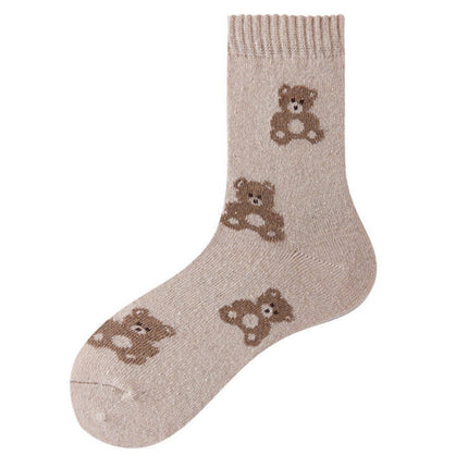 Wholesale Women's Autumn Winter Warm Cotton Socks Khaki Bear Wool Pile Socks