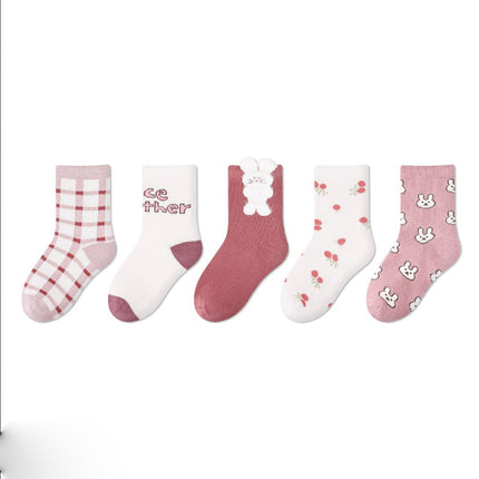 Wholesale 5 Pairs Kids Fall Thin Cotton Boneless Cute Socks