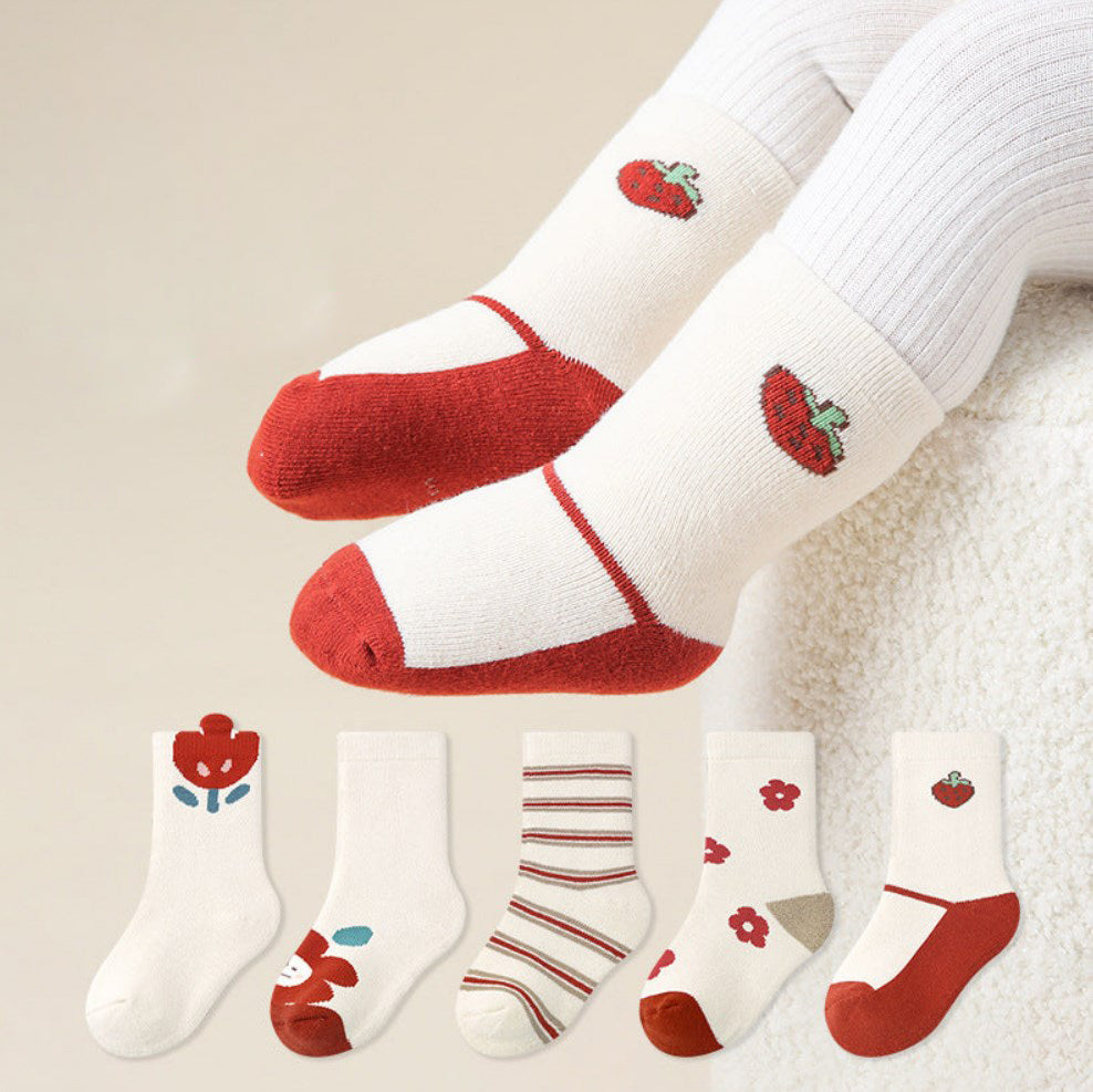 Wholesale 5 Pairs Baby Fall Winter Thickened Terry Combed Cotton Socks
