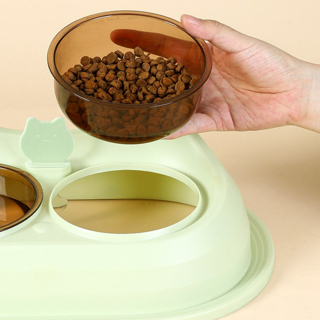 Cat Bowl Drainer Double Bowl Cat Food Bowl Water Bowl Pet Dog Feed Bowl 