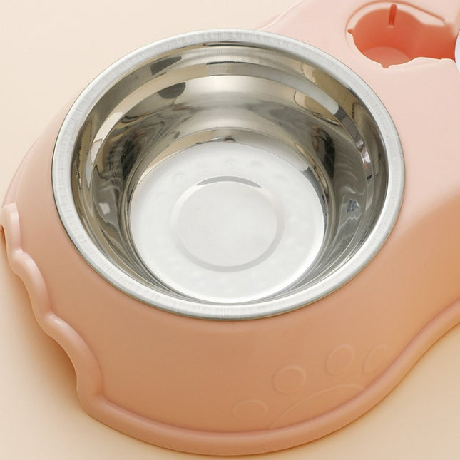 Pet Cat Double Bowl Automatic Water Dispenser Stainless Steel Dog Food Bowl Food Bowl