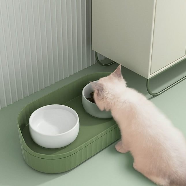 Double Layer Ceramic Cat Bowl Pet Bowl Double Bowl Cat Drinking Water Pet Supplies