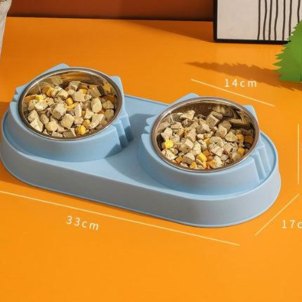 Wholesale Pet Double Bowl Cat Face Stainless Steel Pet Bowl Cute Cat Feed Bowl 
