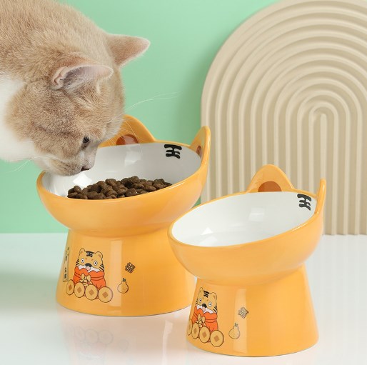 Pet Ceramic Bowl Cat and Dog Tall Sloping Bowl Increased Neck Protection Water Bowl