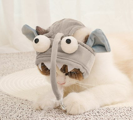 Funny Cat Stick Little Dinosaur Cat Headgear Fun Gray Big Eyed Cat Self-Happiness Toy
