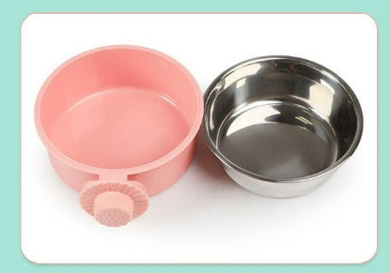 Wholesale Fixed Hanging Dog Bowl Stainless Steel Drinking Bowl Two-in-one Pet Bowl 
