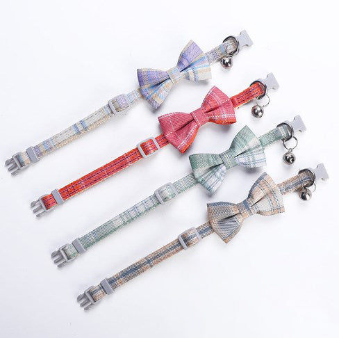 Wholesale Pet Collar Small Dog Check Bell Collar Cat Bow Necklace